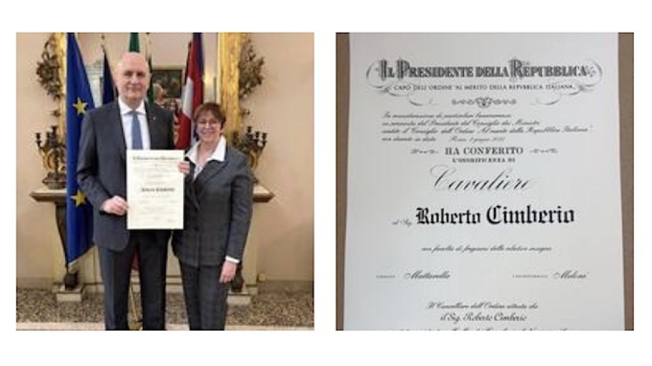 Roberto Cimberio insignito del titolo di Cavaliere della Repubblica