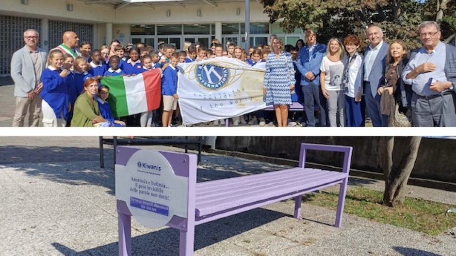 Borgomanero, inaugurata la panchina lilla per sensibilizzare su disturbi alimentari