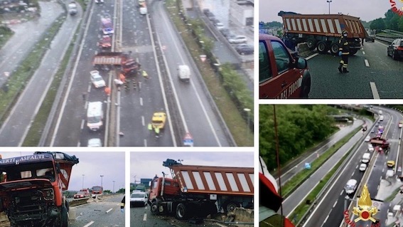 Mezzo pesante si ribalta sulla SS336 della Malpensa nel Varesotto. Fotogallery