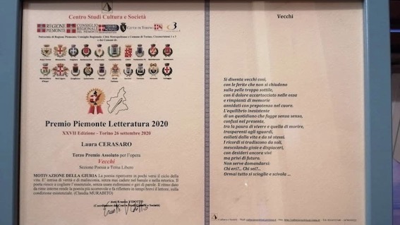 "Premio Piemonte Letteratura 2020": riconoscimento ad una nebbiunese d'adozione