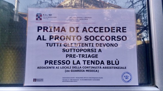 Borgomanero, attivo il pre-triage al pronto soccorso come da disposizione regionale