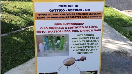 Gattico Veruno, collocati contenitori per la raccolta dell'olio da cucina usato
