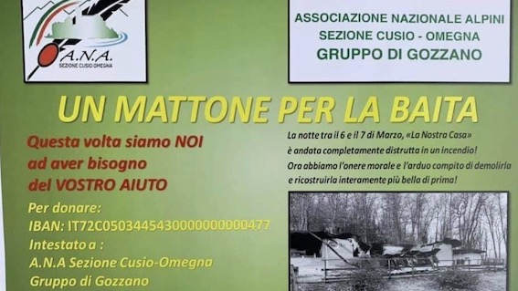 "Un mattone per la baita": iniziativa per aiutare gli Alpini di Gozzano