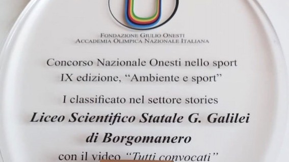  Concorso nazionale “Onesti nello Sport”: premio per il liceo "Galilei" di Borgomanero