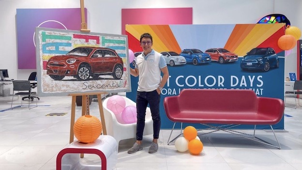 Artista di Orta protagonista di live painting per presentazione della Nuova Fiat 600