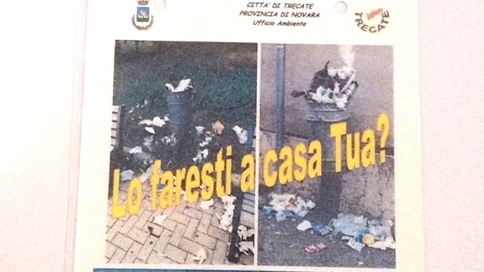 Trecate, "Lo faresti a casa tua ?": campagna contro l'uso improprio dei cestini dei rifiuti