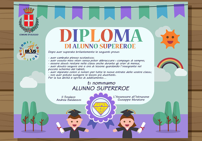 Oleggio: diploma alunno Supereroe agli studenti dell'ICS “Verjus"