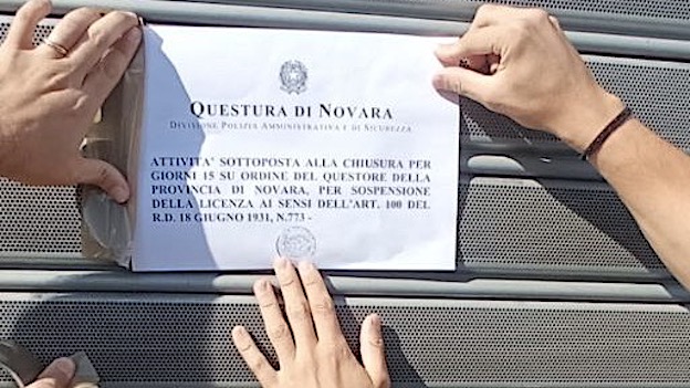 Novara, il Questore chiude per 15 giorni un esercizio di via della Riotta