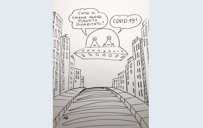 L'arrivo degli alieni sulla terra al tempo del Coronavirus nella vignetta di Carlo Lux