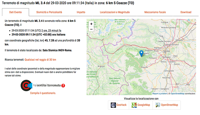 Terremoto stamattina in Piemonte, scossa di magnitudo 3.4, nessun danno
