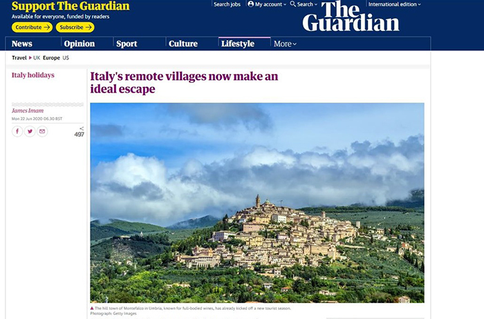 Turismo internazionale: The Guardian esalta l'Italia e i suoi borghi montani, storici e lontani dal caos