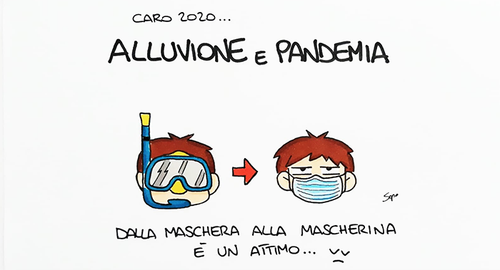  Tutta l'ironia di Sapo nella vignetta su Alluvione e Pandemia