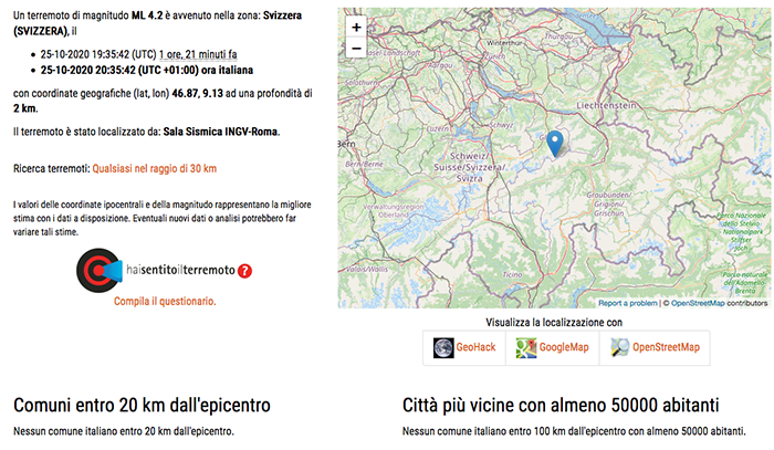 Terremoto in Svizzera, tremori avvertiti anche in Ossola