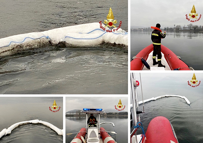 Inquinamento da idrocarburi sulle acque del lago Maggiore, intervento dei Vigili del fuoco