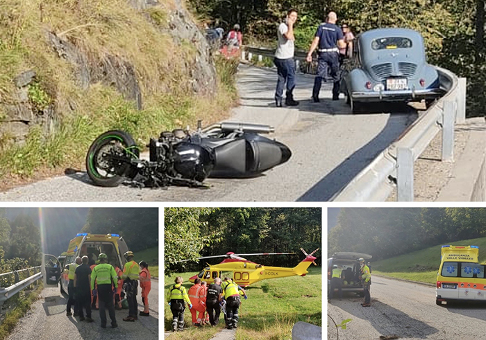 Centauro trentenne di Novara si schianta con una Kawasaky contro un'auto d'epoca