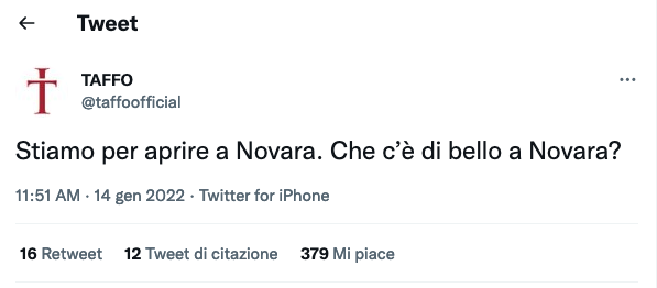 Taffo apre a Novara e sui social si scatena l'ironia 