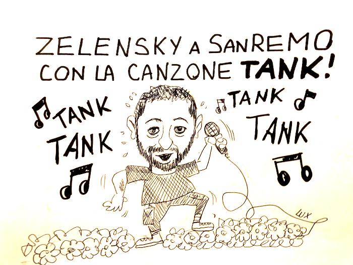 La vignetta di Lux: Zelensky a Sanremo ce le canterà?