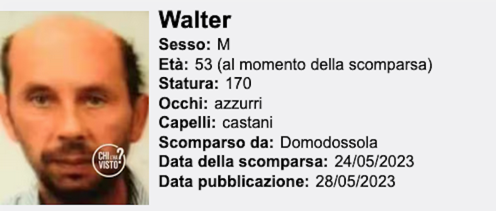 "Chi l'ha visto?" si occuperà della scomparsa di Walter Fallarini 