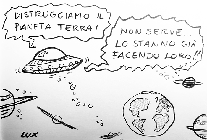 Triste visione ambientalista nella nuova vignetta di Carlo Lux dedicata al pianeta 