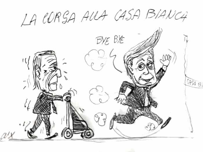 Chi corre verso la Casa Bianca...e chi cammina. La vignetta dell'architetto Lux 