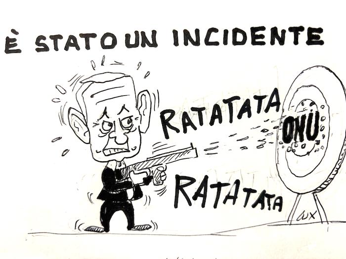 Israele e quei colpi contro le forze di pace dell'ONU - La vignetta dell'arch. Lux