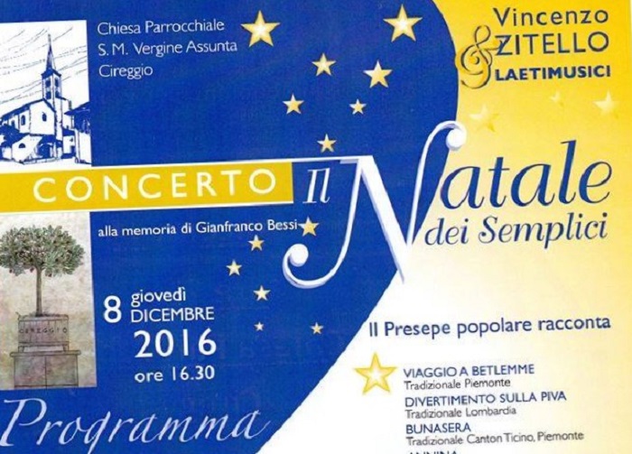Tradizionale concerto di Natale nel pomeriggio di giovedì 8 dicembre a Cireggio