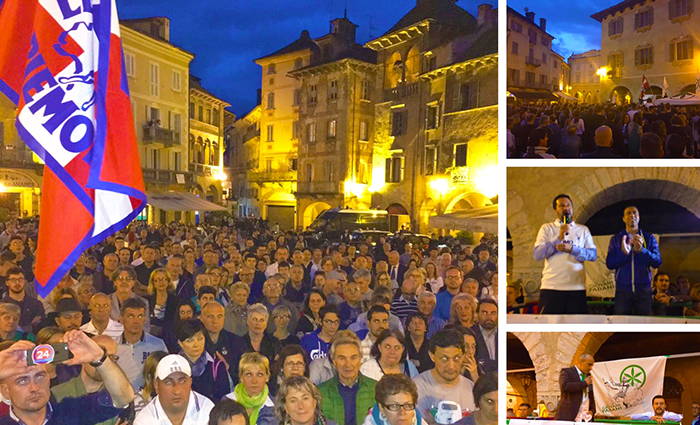 Piazza Mercato piena per il comizio di Salvini a sostegno di Lucio Pizzi sindaco. Video