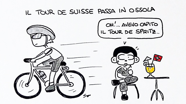 Arriva il Tour De Suisse, dalle 15 in Ossola. Vignetta di Sapo