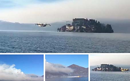Ronco di Pella: canadair in azione per lo spegnimento dell'incendio. Video